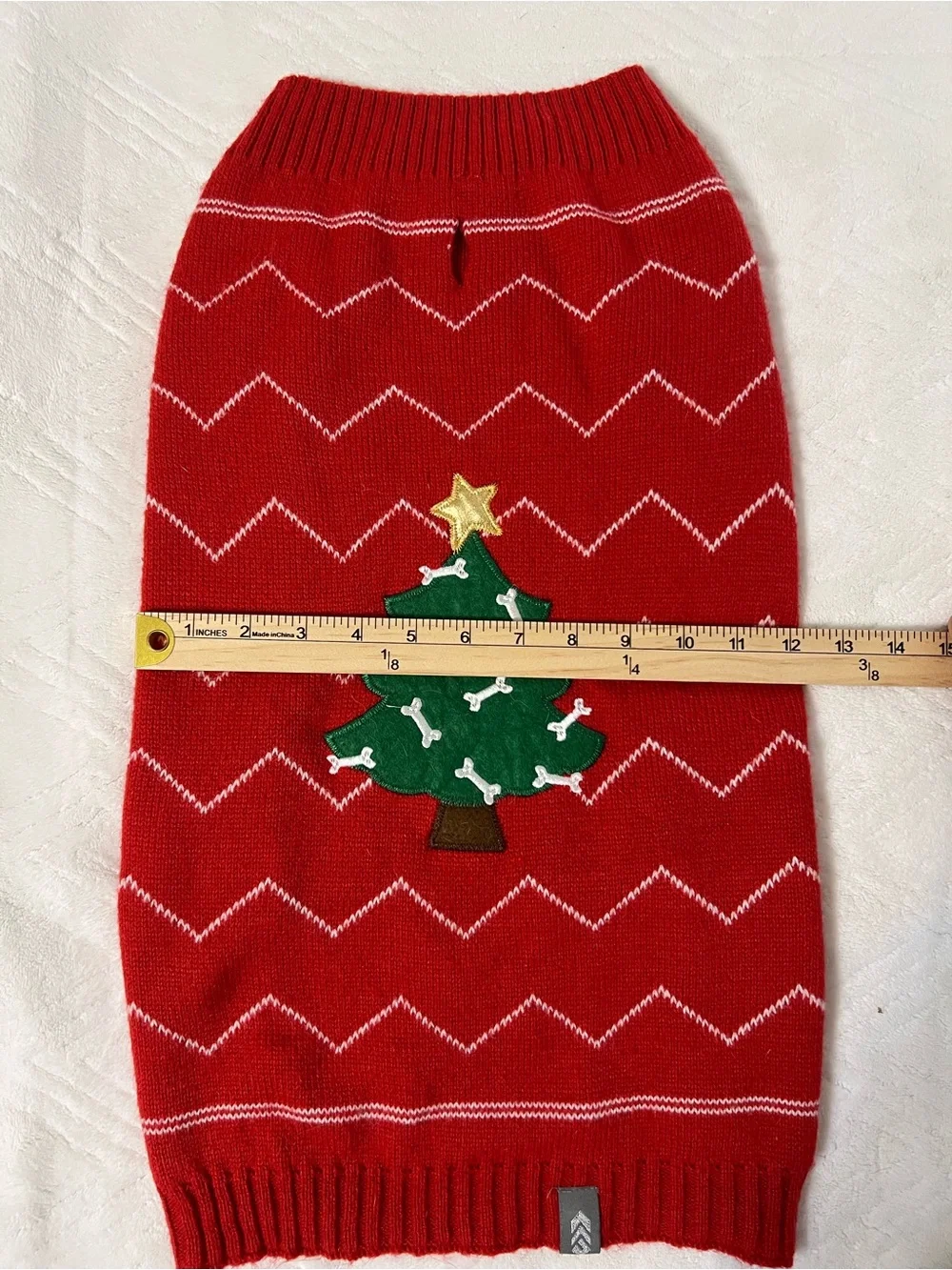Red Holiday Dog Sweater with Christmas Tree